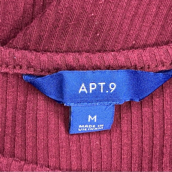 Medium Apt 9 Burgundy Red Short Sleeve Top Knot Accent Ribbed Stretch Casual - Picture 11 of 13